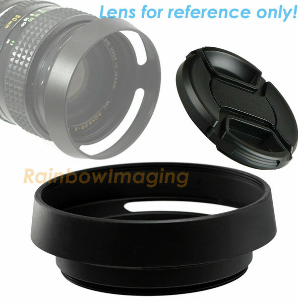 Fotasy 43mm Metal Vented Tilted Curved Hood, 43 mm Hood, for Nikon Nikkor Sony Canon Pentax lens + Front Snap on Cap