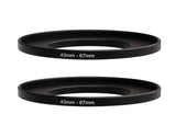 (2 Pcs) Fotasy 43-67MM Step Up Ring Adapter, 43mm to 67mm Filter Ring, 43 mm Male 67 mm Female Stepping Up Ring for DSLR Camera Lens and ND UV CPL Infrared Filters