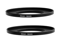 (2 Pcs) Fotasy 43-58MM Step Up Ring Adapter, 43mm to 58mm Step Up Filter Ring, 43 mm Male 58 mm Female Stepping Up Ring for DSLR Camera Lens and ND UV CPL Infrared Filters