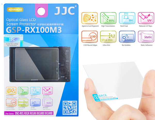 RX100 LCD Cover, RX100 Screen protector, JJC GSP-RX100M3 Tempered 9H Optical Glass Screen Protector for Sony RX1, RX1R, RX1R II, RX100, RX100 II, RX100 III, RX100 IV, RX100V, RX100 VI