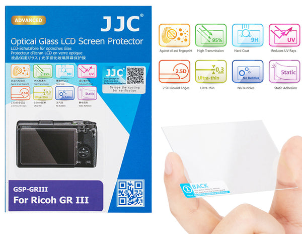 GR3 Screen Protector,GR III LCD Cover, JJC GSP-GRIII Tempered Glass LCD Screen Protector for RICOH GR III , Ultra-Thin, Multi-Coated, 9H Hardness