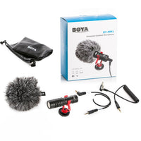 BOYA BY-MM1 Shotgun Video Microphone, Cardiod Microphone Directional Condenser Mic Vdeomicro, w/ Shock Mount Windscreen TRRS TRS, for iPhone/Andoid Smartphone, Canon Nikon Sony Camera Camcorders