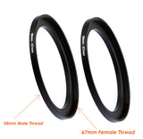 (2-Pack) Fotasy 58-67MM Step-Up Ring Adapter, 58mm to 67mm Step Up Filter Ring, 58 mm Male 67 mm Female Stepping Up Ring for DSLR Camera Lens and ND UV CPL Infrared Filter